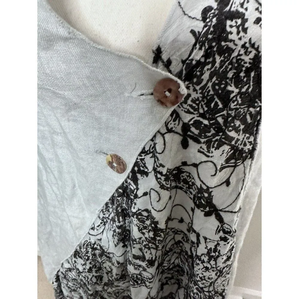Steel Pony Linen Wearable Art Boho Lagenlook Tunic Dress Small Midi Length Gray - Picture 9 of 16